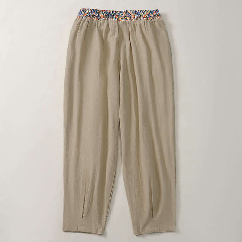 Buddha Stones Pantaloni lunghi da uomo primaverili/estivi casual boho con coulisse, motivo geometrico e vita elasticizzata, modello affusolato con tasche. - image 4
