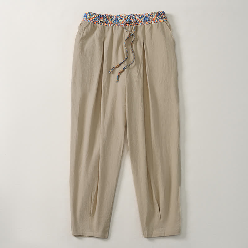 Buddha Stones Pantaloni lunghi da uomo primaverili/estivi casual boho con coulisse, motivo geometrico e vita elasticizzata, modello affusolato con tasche. - image 3