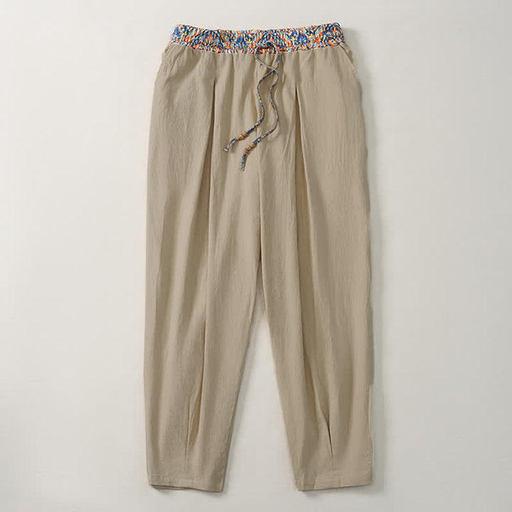 Buddha Stones Pantaloni lunghi da uomo primaverili/estivi casual boho con coulisse, motivo geometrico e vita elasticizzata, modello affusolato con tasche. - image 3