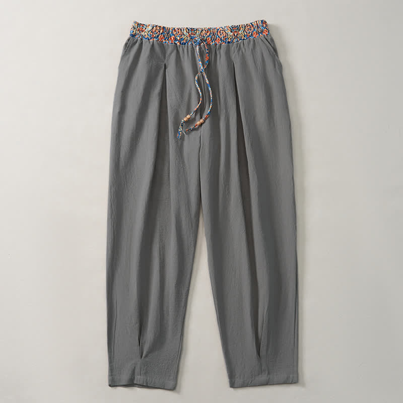 Buddha Stones Pantaloni lunghi da uomo primaverili/estivi casual boho con coulisse, motivo geometrico e vita elasticizzata, modello affusolato con tasche. - image 26