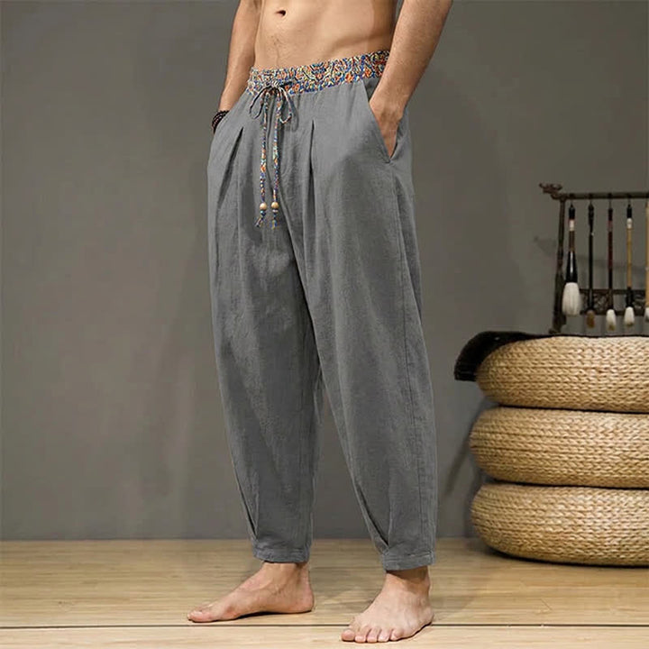 Buddha Stones Pantaloni lunghi da uomo primaverili/estivi casual boho con coulisse, motivo geometrico e vita elasticizzata, modello affusolato con tasche. - image 24