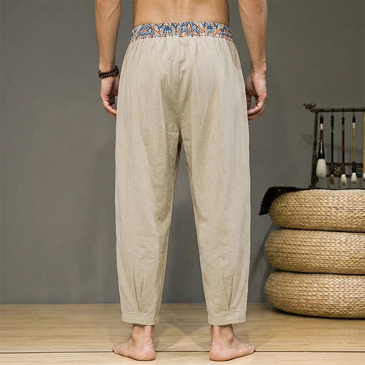 Buddha Stones Pantaloni lunghi da uomo primaverili/estivi casual boho con coulisse, motivo geometrico e vita elasticizzata, modello affusolato con tasche. - image 2