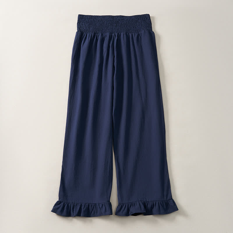Buddha Stones Pantaloni da donna a gamba dritta con orlo arricciato, stile boho, casual, primavera/estate, per la caviglia, stile boho. - image 1