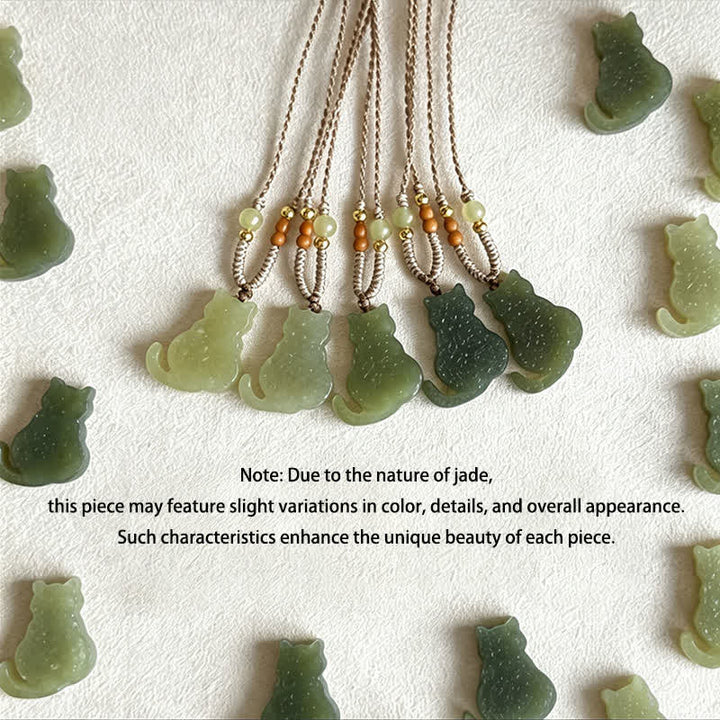 Buddha Stones Collana con ciondolo a forma di gatto in giada e cordino intrecciato, ideale per un'abbondanza di gioielli. - image 6