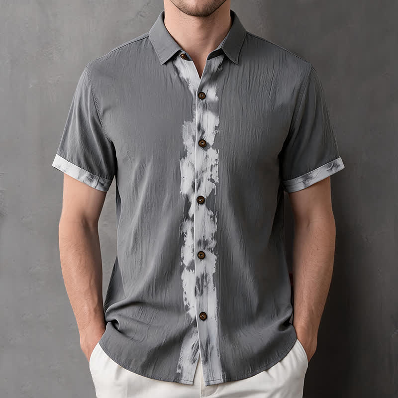 Buddha Stones Camicia da uomo a maniche corte, stile boho estivo casual, con stampa tie-dye. - Grigio - US/UK/AU42, EU52 (3XL) - image 16