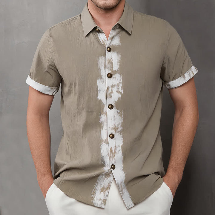 Buddha Stones Camicia da uomo a maniche corte, stile boho estivo casual, con stampa tie-dye. - Tan - US/UK/AU42, EU52 (3XL) - image 0