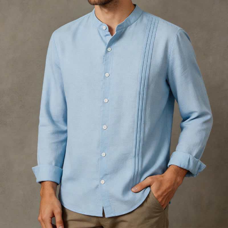 Buddha Stones Camicia da uomo a maniche lunghe, stile Tang, casual, con colletto alla coreana e bottoni, tinta unita, ideale per l'autunno. - Azzurro polvere - US/UK/AU40, EU50 (2XL) - image 0