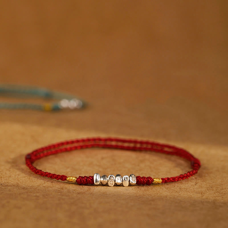 Buddha Stones 925 Sterling Silver String Protection Luck Braccialetto alla caviglia intrecciato ultra sottile - image 0