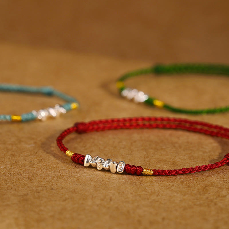 Buddha Stones 925 Sterling Silver String Protection Luck Braccialetto alla caviglia intrecciato ultra sottile - image 16