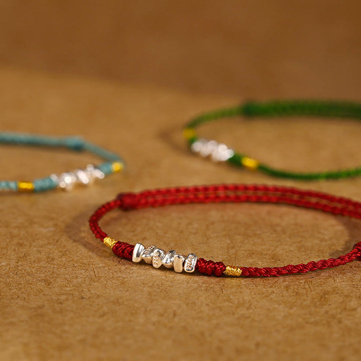 Buddha Stones 925 Sterling Silver String Protection Luck Braccialetto alla caviglia intrecciato ultra sottile - image 16