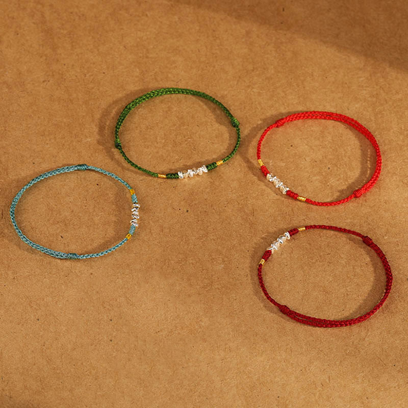 Buddha Stones 925 Sterling Silver String Protection Luck Braccialetto alla caviglia intrecciato ultra sottile - image 17