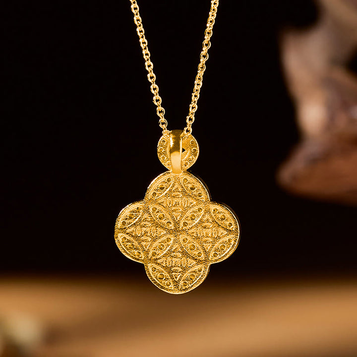 Buddha Stones Collana con quadrifoglio portafortuna e moneta cinese in rame - image 3