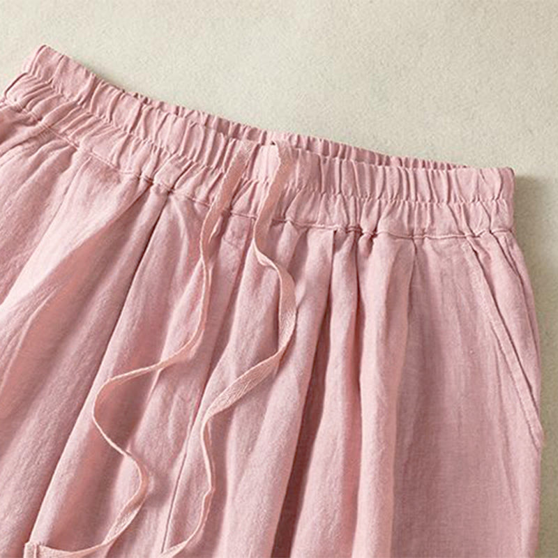 Buddha Stones Pantaloni corti da donna a gamba dritta, casual, minimalisti, con coulisse, tinta unita, per primavera, estate e autunno, con tasca. - image 19