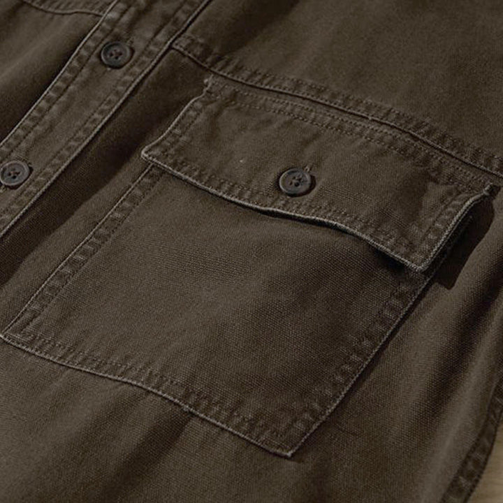 Buddha Stones Camicia da uomo a maniche lunghe in cotone tinta unita, stile vintage, con bottoni e taschino, perfetta per l'autunno. - image 10