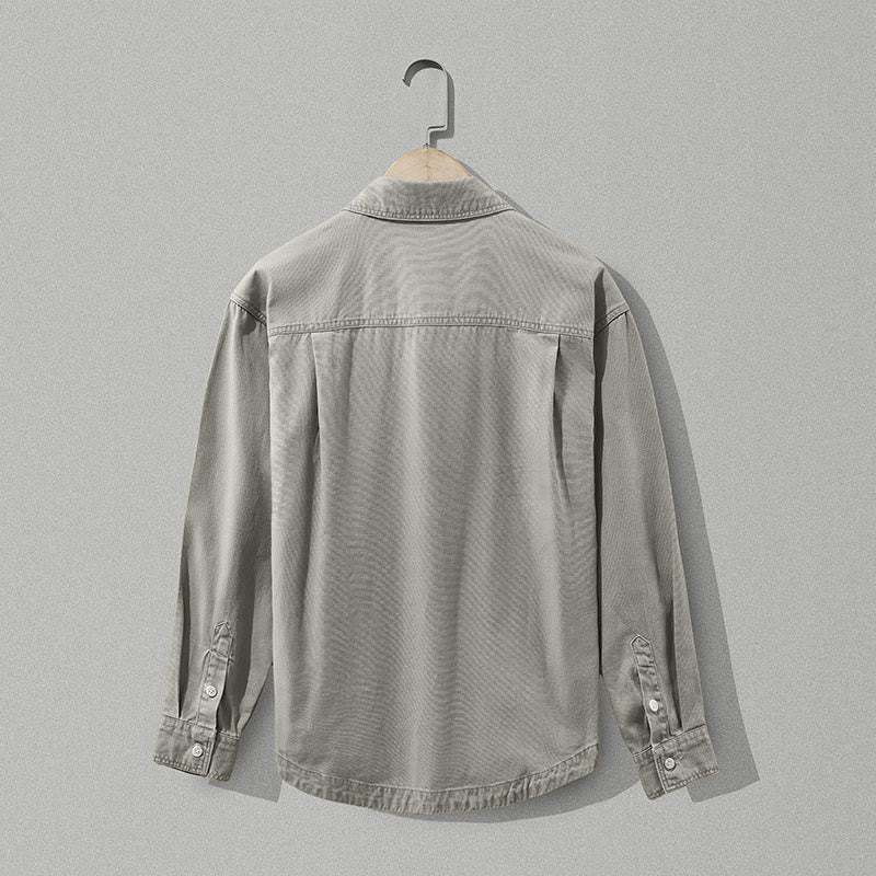Buddha Stones Camicia da uomo a maniche lunghe in cotone tinta unita, stile vintage, con bottoni e taschino, perfetta per l'autunno. - image 1