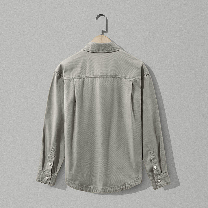 Buddha Stones Camicia da uomo a maniche lunghe in cotone tinta unita, stile vintage, con bottoni e taschino, perfetta per l'autunno. - image 1