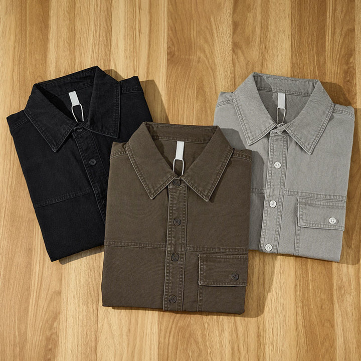 Buddha Stones Camicia da uomo a maniche lunghe in cotone tinta unita, stile vintage, con bottoni e taschino, perfetta per l'autunno. - image 19