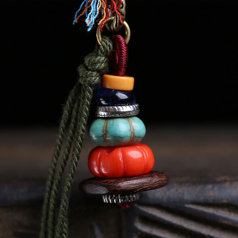 Buddha Stones Collana con nappa e design a cumulo di pietre Mani tibetane LiuLi, con pietre di radicamento. - image 2