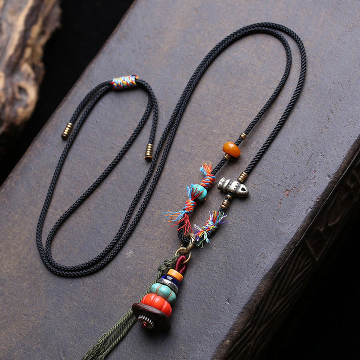 Buddha Stones Collana con nappa e design a cumulo di pietre Mani tibetane LiuLi, con pietre di radicamento. - Circa 6,5–16 mm - image 0