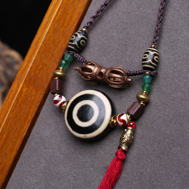 Buddha Stones Collana protettiva con perline Dzi tibetane Vajra a tre occhi e corda intrecciata - image 3