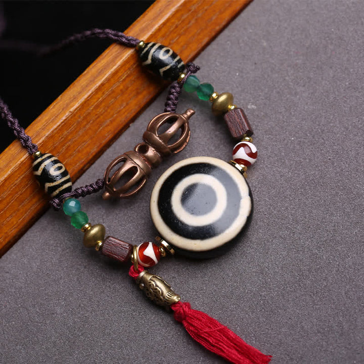 Buddha Stones Collana protettiva con perline Dzi tibetane Vajra a tre occhi e corda intrecciata - image 2