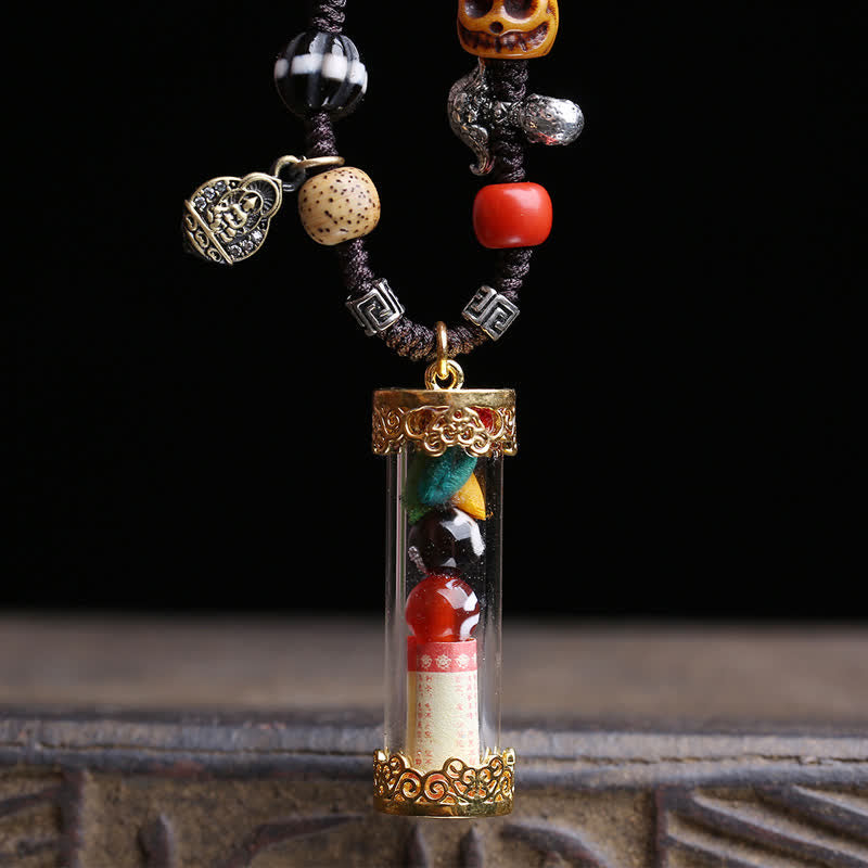 Buddha Stones Scatola di preghiera tibetana Ghau in agata e rame con tubo di scrittura e collana di radicamento - image 1