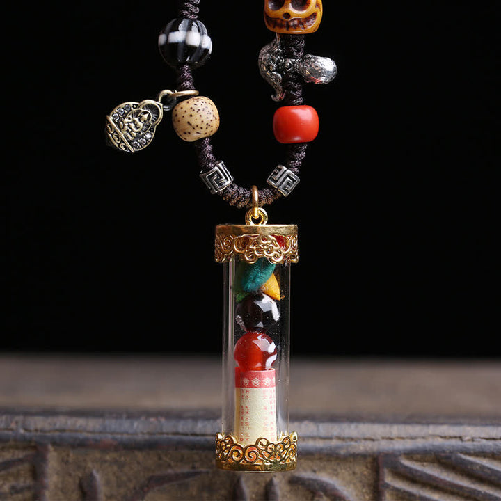 Buddha Stones Scatola di preghiera tibetana Ghau in agata e rame con tubo di scrittura e collana di radicamento - image 1