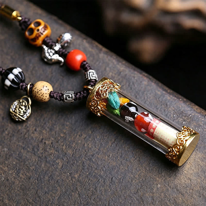 Buddha Stones Scatola di preghiera tibetana Ghau in agata e rame con tubo di scrittura e collana di radicamento - image 3