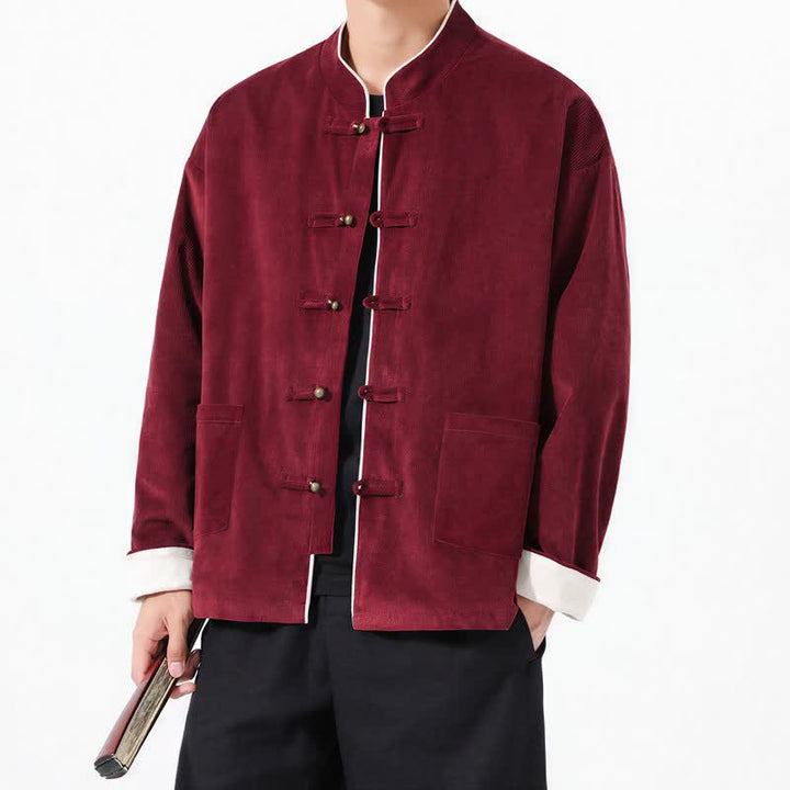 Giacca da uomo in velluto a coste tinta unita con bottoni a rana e tasche, stile casual autunno/inverno, con motivo Buddha Stones. - Marrone - US/UK/AU46, EU56 (5XL) - image 6