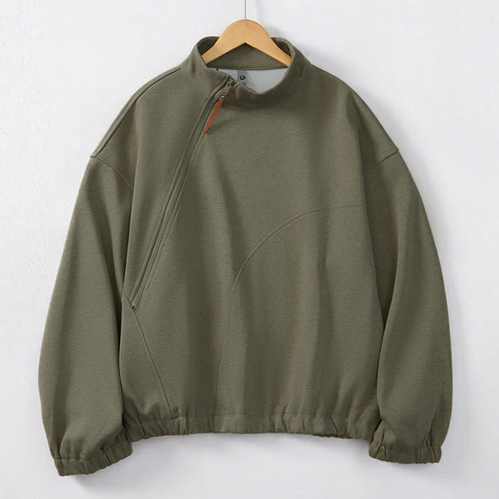 Buddha Stones Felpa da uomo casual/minimalista autunno/inverno con cerniera a un quarto e tasca, tinta unita. - Verde oliva - US/UK/AU44, EU54 (2XL) - image 0