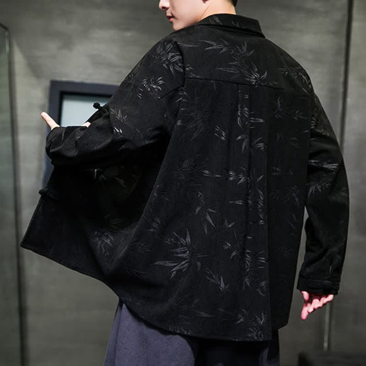 Camicia da uomo a maniche lunghe in velluto a coste con bottoni a rana e stampa floreale, stile Tang, autunno/inverno, con motivo Buddha Stones tasca. - image 7
