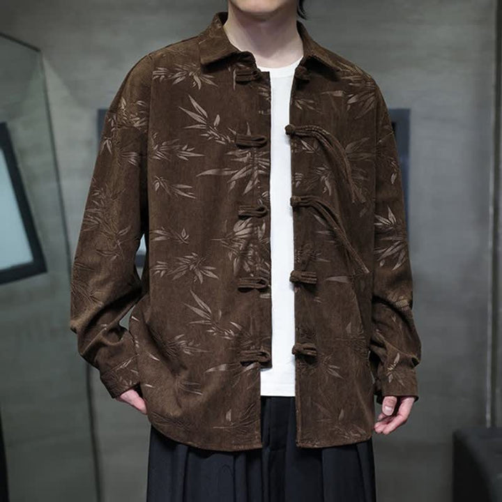 Camicia da uomo a maniche lunghe in velluto a coste con bottoni a rana e stampa floreale, stile Tang, autunno/inverno, con motivo Buddha Stones tasca. - image 19