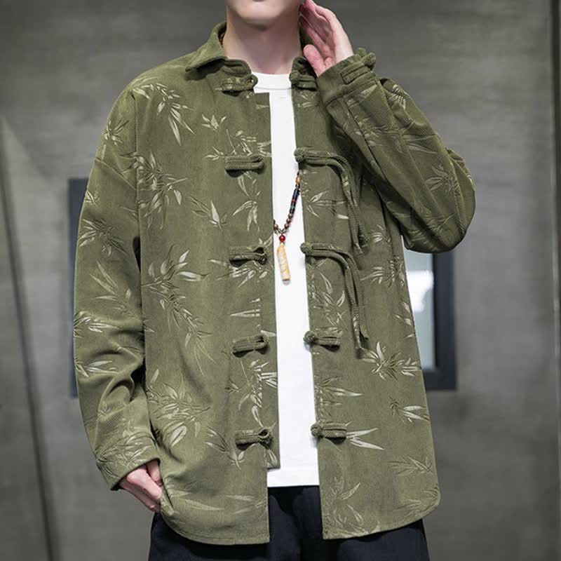 Camicia da uomo a maniche lunghe in velluto a coste con bottoni a rana e stampa floreale, stile Tang, autunno/inverno, con motivo Buddha Stones tasca. - image 1