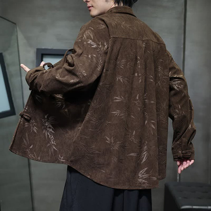 Camicia da uomo a maniche lunghe in velluto a coste con bottoni a rana e stampa floreale, stile Tang, autunno/inverno, con motivo Buddha Stones tasca. - image 20