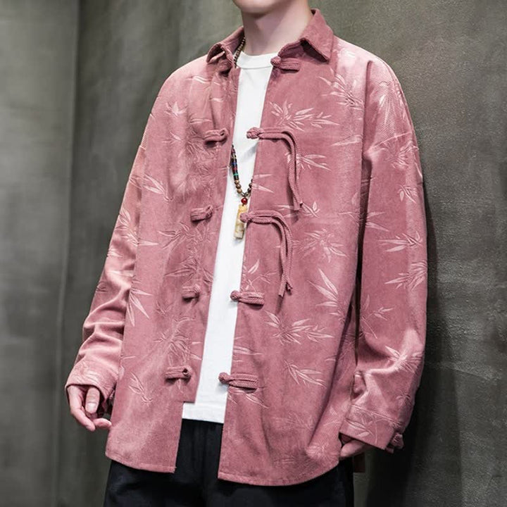 Camicia da uomo a maniche lunghe in velluto a coste con bottoni a rana e stampa floreale, stile Tang, autunno/inverno, con motivo Buddha Stones tasca. - image 17
