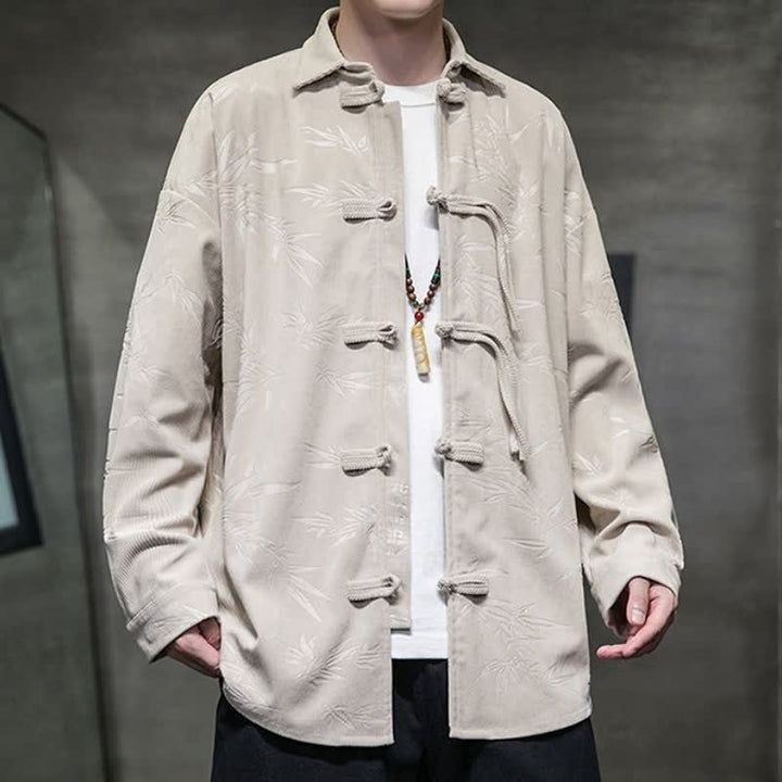 Camicia da uomo a maniche lunghe in velluto a coste con bottoni a rana e stampa floreale, stile Tang, autunno/inverno, con motivo Buddha Stones tasca. - image 13