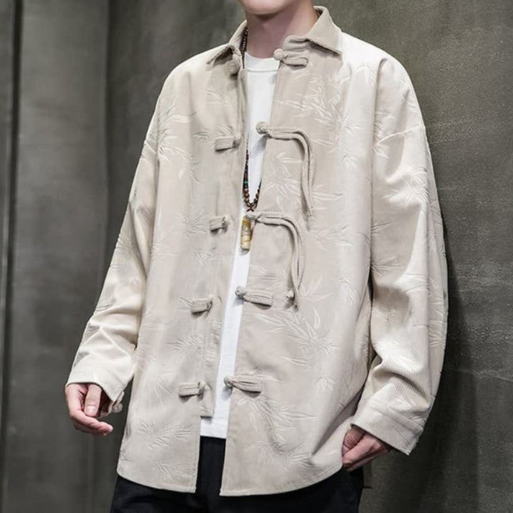 Camicia da uomo a maniche lunghe in velluto a coste con bottoni a rana e stampa floreale, stile Tang, autunno/inverno, con motivo Buddha Stones tasca. - image 14