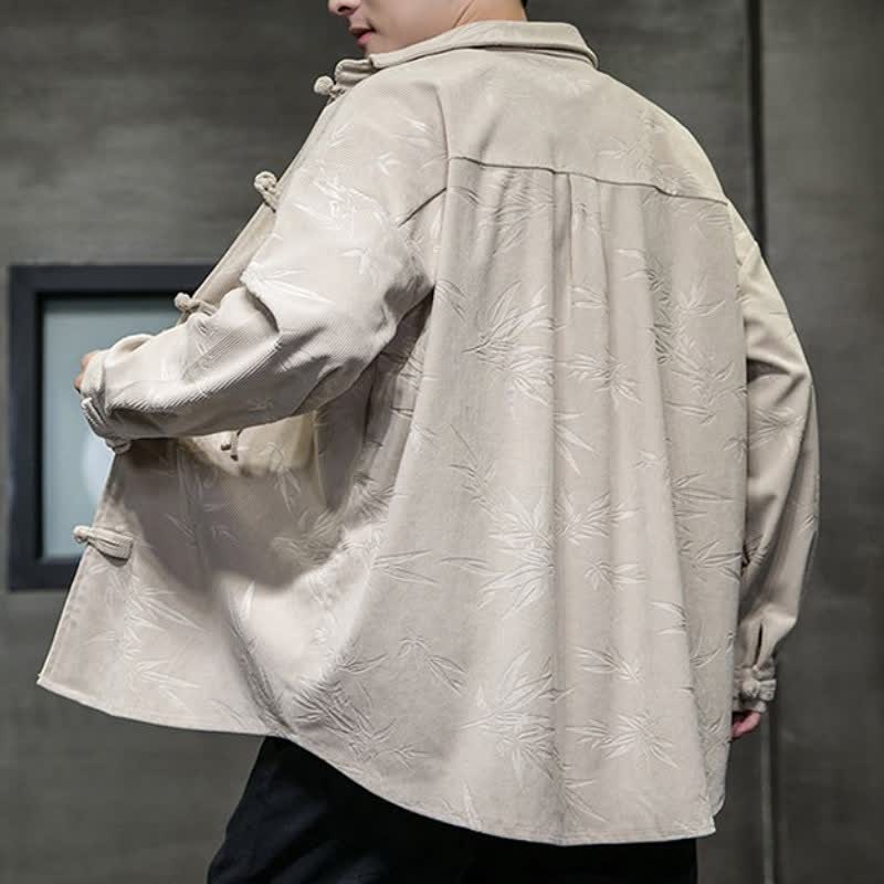 Camicia da uomo a maniche lunghe in velluto a coste con bottoni a rana e stampa floreale, stile Tang, autunno/inverno, con motivo Buddha Stones tasca. - image 11
