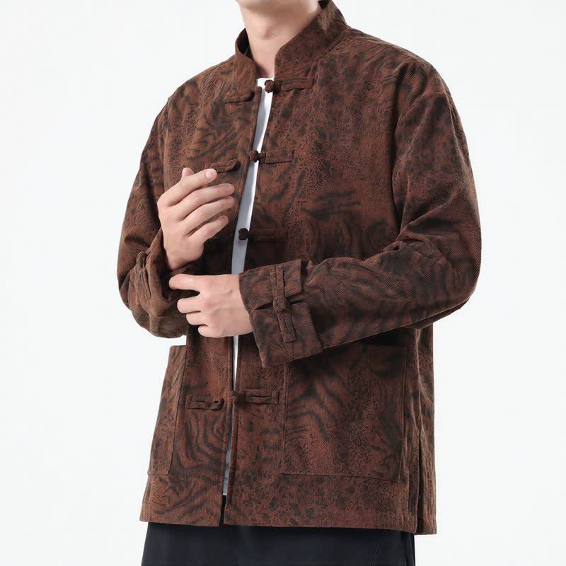 Giacca da uomo in velluto a coste con tasche, stile retrò, con motivo Buddha Stones, per autunno/inverno. - Marrone sella - US/UK/AU46, EU56 (5XL) - image 0