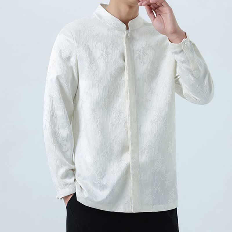 Camicia da uomo a maniche lunghe con taschino, elegante, stile Tang, con colletto alla coreana e stampa floreale, con motivo Buddha Stones, ideale per l'autunno/inverno. - image 10