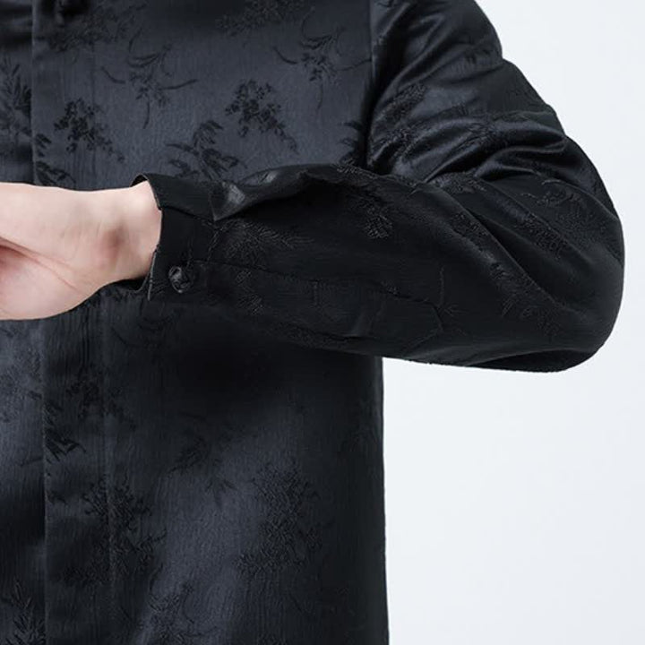 Camicia da uomo a maniche lunghe con taschino, elegante, stile Tang, con colletto alla coreana e stampa floreale, con motivo Buddha Stones, ideale per l'autunno/inverno. - image 7