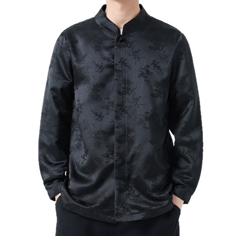 Camicia da uomo a maniche lunghe con taschino, elegante, stile Tang, con colletto alla coreana e stampa floreale, con motivo Buddha Stones, ideale per l'autunno/inverno. - image 2
