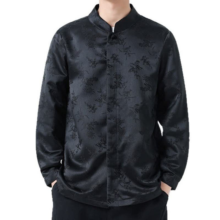 Camicia da uomo a maniche lunghe con taschino, elegante, stile Tang, con colletto alla coreana e stampa floreale, con motivo Buddha Stones, ideale per l'autunno/inverno. - image 2