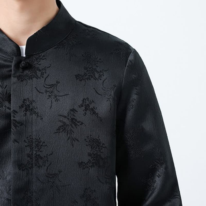 Camicia da uomo a maniche lunghe con taschino, elegante, stile Tang, con colletto alla coreana e stampa floreale, con motivo Buddha Stones, ideale per l'autunno/inverno. - image 6