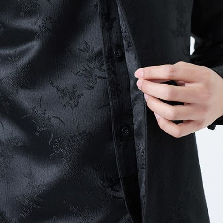 Camicia da uomo a maniche lunghe con taschino, elegante, stile Tang, con colletto alla coreana e stampa floreale, con motivo Buddha Stones, ideale per l'autunno/inverno. - image 8