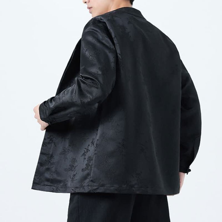 Camicia da uomo a maniche lunghe con taschino, elegante, stile Tang, con colletto alla coreana e stampa floreale, con motivo Buddha Stones, ideale per l'autunno/inverno. - image 3