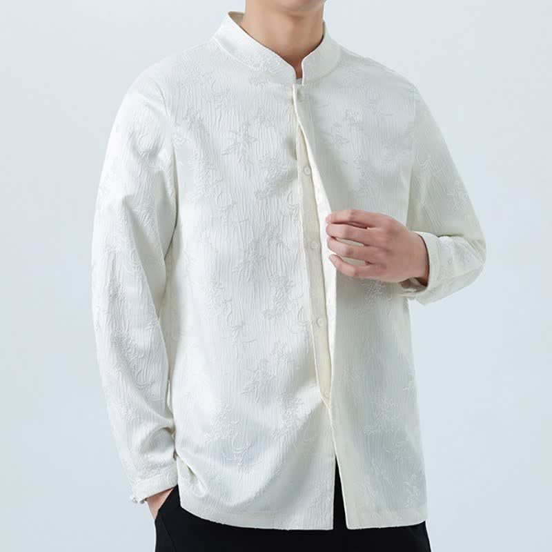 Camicia da uomo a maniche lunghe con taschino, elegante, stile Tang, con colletto alla coreana e stampa floreale, con motivo Buddha Stones, ideale per l'autunno/inverno. - image 11