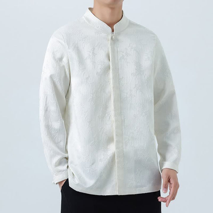Camicia da uomo a maniche lunghe con taschino, elegante, stile Tang, con colletto alla coreana e stampa floreale, con motivo Buddha Stones, ideale per l'autunno/inverno. - image 13
