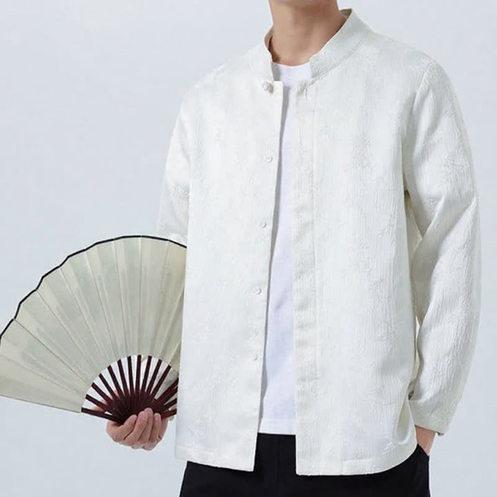 Camicia da uomo a maniche lunghe con taschino, elegante, stile Tang, con colletto alla coreana e stampa floreale, con motivo Buddha Stones, ideale per l'autunno/inverno. - image 12