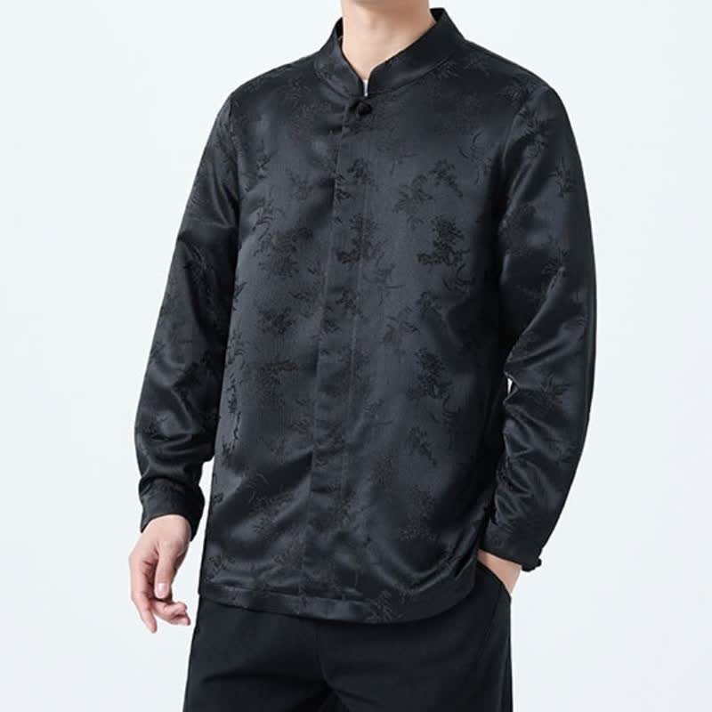 Camicia da uomo a maniche lunghe con taschino, elegante, stile Tang, con colletto alla coreana e stampa floreale, con motivo Buddha Stones, ideale per l'autunno/inverno. - image 5